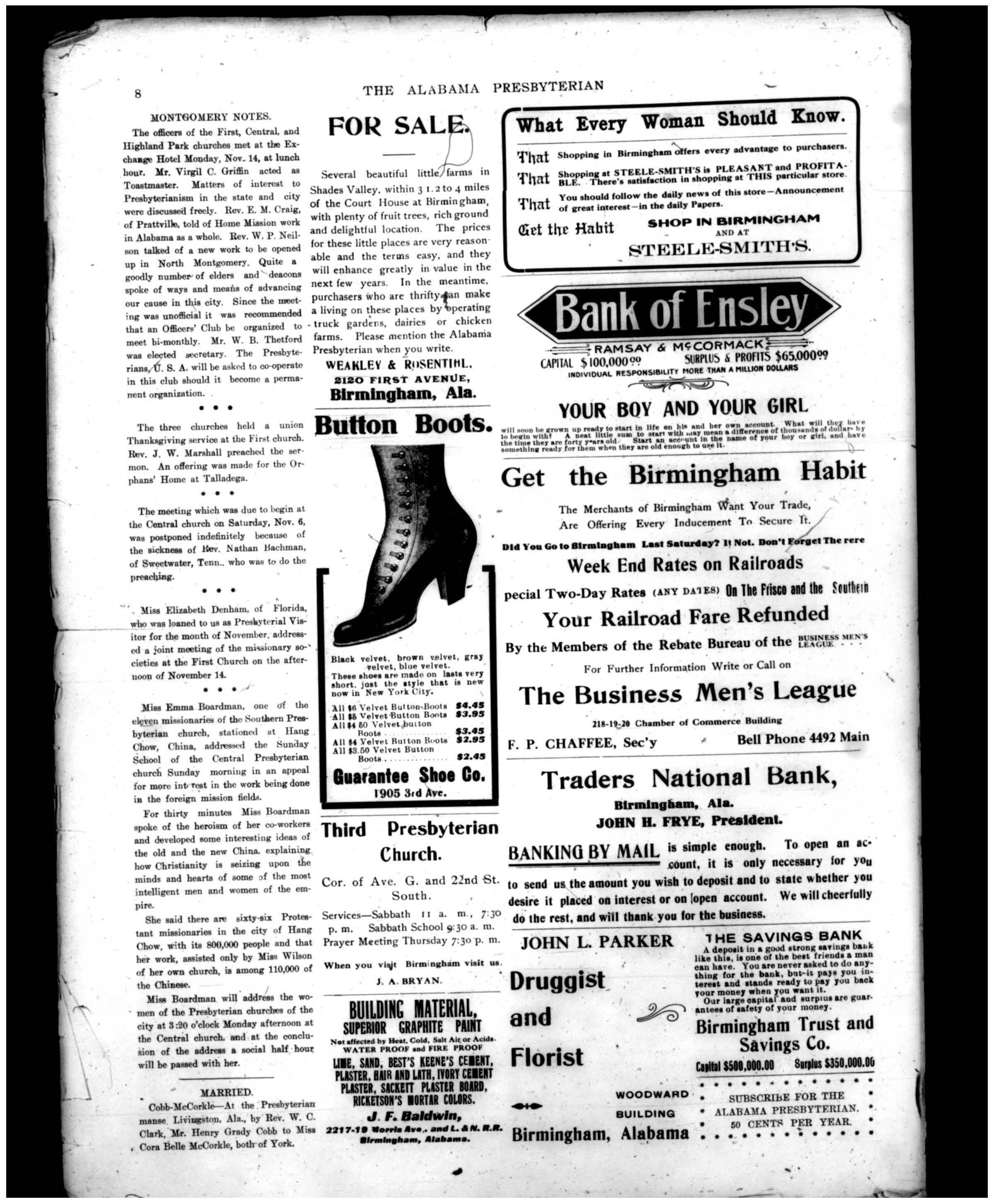 Advertisement for Third Presbyterian and Service Times